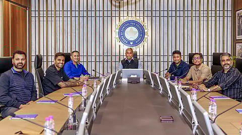 BCCI Secretary Devajit Saikia, selection committee Chairman Ajit Agarkar, Indian men's T20 cricket team captain Suryakumar Yadav and others during a meeting for selection of the Indian squad for the ICC Men's T20 World Cup 2026.