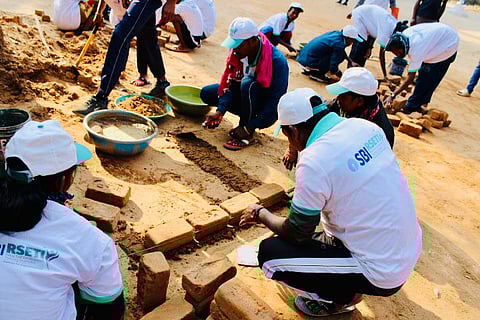 Several surrendered Maoists, after undergoing professional training at the district rehabilitation centre, have become skilled masons and are engaged in building.