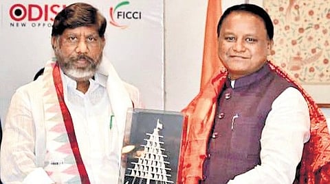 Deputy Chief Minister Mallu Bhatti Vikramarka along with Odisha Chief Minister Mohan Charan Majhi at Hyderabad.