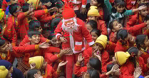 Christmas celebrations in schools across India consist of children dressed as Santa Clause and exchange gifts 