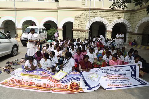 Nurses protesting in Coimbatore.