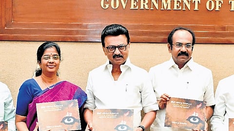 Chief Minister MK Stalin released a book titled Anti-Hindi Agitation – Complete Government Documents, authored by A Vennila, Assistant Editor of the Tamil Nadu Archives and Historical Research Department, at the secretariat on Monday.