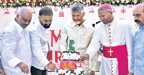 CM Nara Chandrababu Naidu during Christmas Celebrations organised by the state government in Vijayawada on Monday.