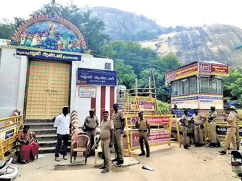 Police personnel deployed at the path leading to Sikandar Dargah