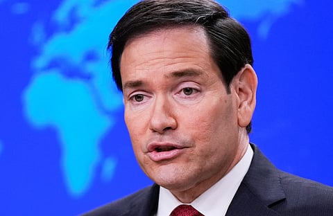 Secretary of State Marco Rubio speaks during a news conference at the State Department, Dec 19, 2025, in Washington.