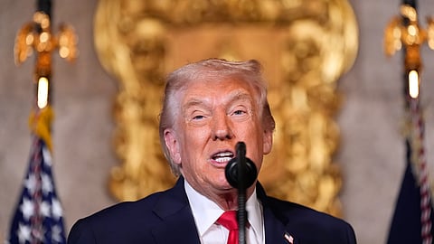 President Donald Trump speaks at his Mar-a-Lago club, Monday, December. 22, 2025, in Palm Beach, Fla.