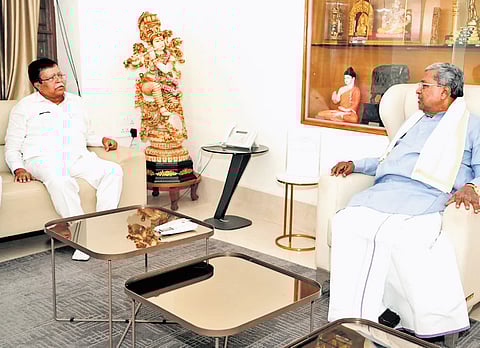Former minister KN Rajanna met Chief Minister Siddaramaiah at the latter’s residence in Bengaluru on Tuesday.