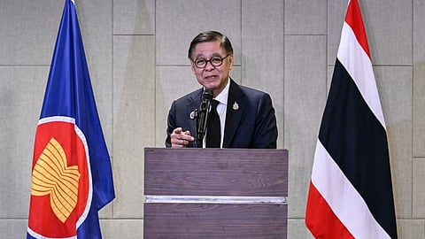 Thailand's foreign minister Sihasak Phuangketkeow holds a press conference following a special ASEAN foreign ministers' meeting on the Thai-Cambodian border conflict, in Kuala Lumpur on December 22, 2025.