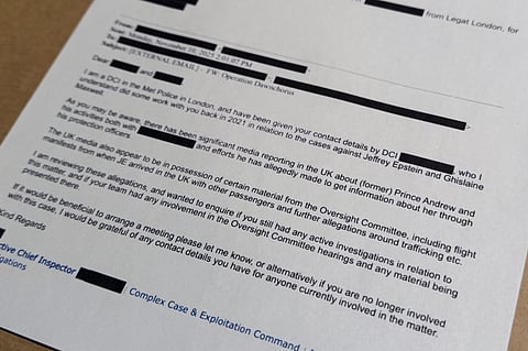 An email that was included in the US Department of Justice release of the Jeffrey Epstein files is photographed Monday, Dec. 22, 2025. 