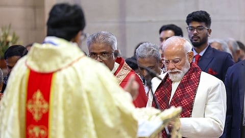 PM Modi attending a Christmas morning service at the Cathedral Church of the Redemption in New Delhi.