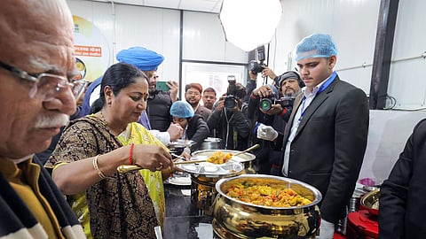 Delhi Chief Minister Rekha Gupta during the inauguration of Atal Canteen in New Delhi on Thursday.