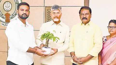 
Following his appointment, Gurumurthy, along with his wife Vijayalakshmi and son Pawan, paid a courtesy visit to Chief Minister N. Chandrababu Naidu at the CM Camp Office and expressed gratitude.