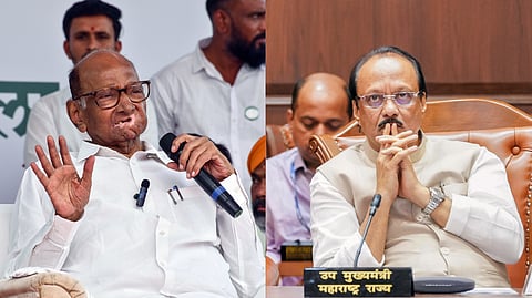 NCP (SP) chief Sharad Pawar (L) and Maharashtra Deputy CM and NCP chief Ajit Pawar (R).