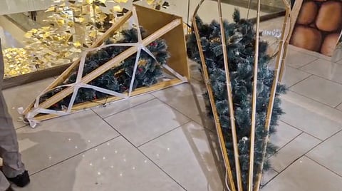 Four to five workers of a Hindu outfit allegedly pulled down the Christmas tree.