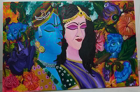 Class X student Daram Sumedha is showcasing her passion for art and painting through her pictures at Karimnagar on Saturday.