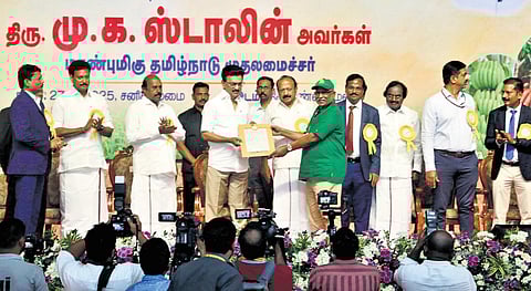 CM M K Stalin distributed Rs 9.43-crore worth welfare assistance to 518 farmers at the agricultural exhibition in Tiruvannamalai on Saturday 