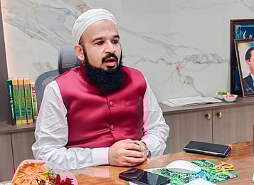 Minority Welfare Chairman Mahmood Farooq Shibli addressing the media regarding the Urdu Academy's Golden Jubilee celebration, on Saturday. 