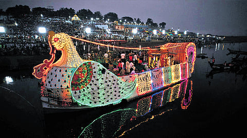 A trial run of the Hamsa Vahanam in River Godavari in Bhadrachalam on Sunday
