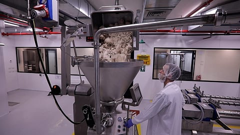 Lab-grown meat being processed at a Believer Meats facility in  Rehovot, Israel