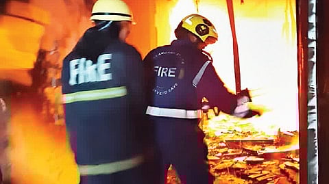 A file photo of firefighters battling 
the blaze at Gulzar Houz