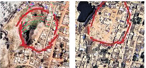 Satellite images showing no occupation prior to 2016 and the dwellings that cropped up after 2023 