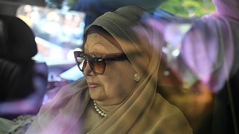Bangladesh's ailing former Prime Minister Khaleda Zia leaves the airport in a car after arriving from London, May 6, 2025, in Dhaka, Bangladesh. 
