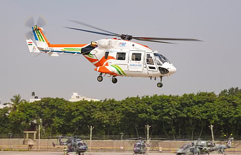 A Dhruv-NG helicopter during its inaugural flight at the Helicopter Division, in Bengaluru, Tuesday, Dec. 30, 2025. 