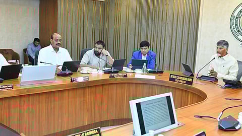 CM Nara Chandrababu Naidu during meeting with his cabinet ministers at Secretariat in Velagapudi on Monday.