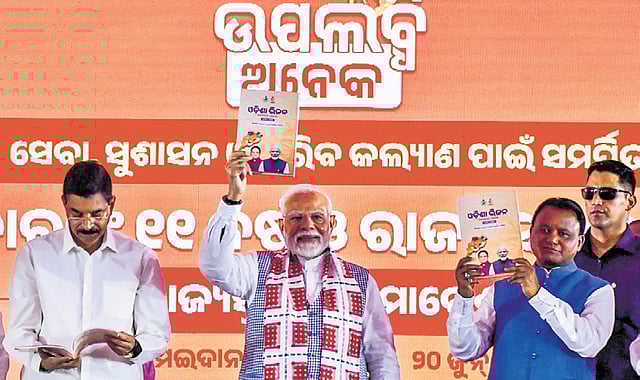 PM Narendra Modi unveils Odisha Vision-2036 document in presence of Governor Hari Babu Kambhampati and CM Mohan Charan Majhi 