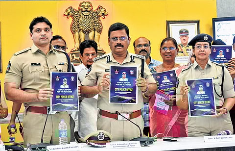 Commissioner of Police SV Rajashekar Babu during the annual crime review press conference in Vijayawada on Tuesday