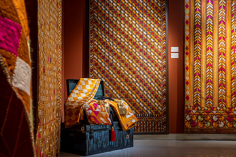 At the exhibition, 'Sut te Saah: Stories Woven in Phulkari'