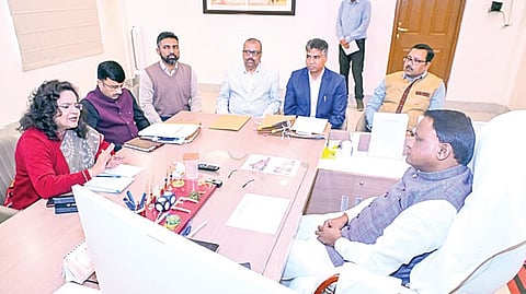 Chief Minister Mohan Charan Majhi holds discussion with chief secretary Anu Garg and CMO officials, on Thursday morning 