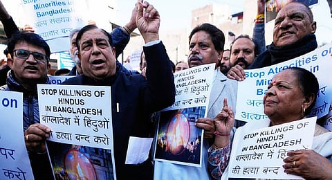 A protest in India against the attacks on Hindus in Bangladesh.