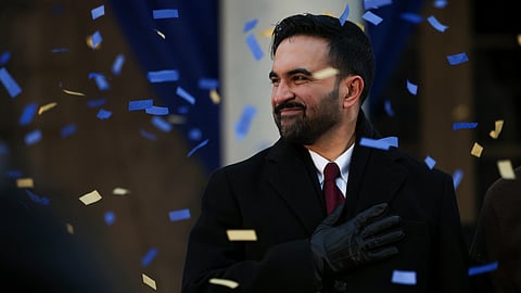Mayor Zohran Mamdani reacts after speaking during his inauguration ceremony, Thursday, Jan. 1, 2026, in New York. 