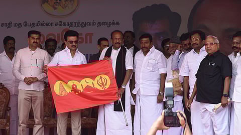 CM MK Stalin flagging off the 'equality march' padayatra of MDMK chief Vaiko from Tiruchy to Madurai on Friday.