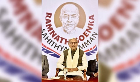 Vice President C P Radhakrishnan at the Ramnath Goenka Sahitya Samman (RNGSS) awards event in Chennai.