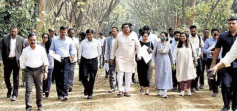 Minister for Large and Medium Industries MB Patil visits the NGEF factory premises at Baiyappanahalli in Bengaluru on Saturday. 