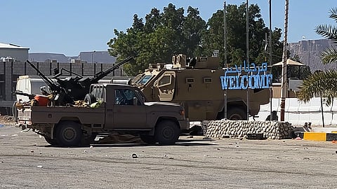 A video grab taken on January 3, 2026 shows Pro-Saudi forces deployed at Seiyun International Airport in Yemen's Hadramawt province, following a recent offensive by UAE-backed secessionist Southern Transitional Council (STC) forces.