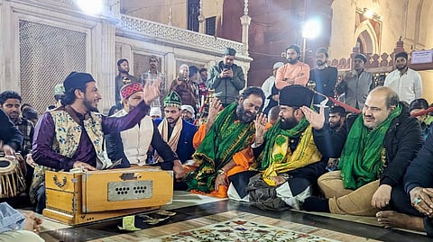 Sufi qawwals performing at Hazrat Nizamuddin Dargah in New Delhi
