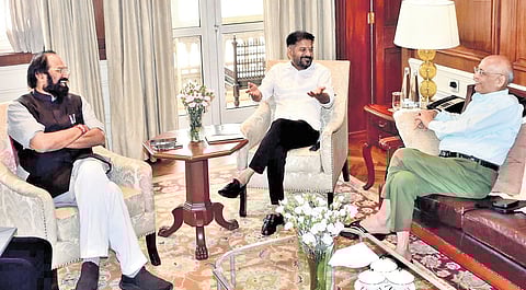 Along with minister Uttam Kumar Reddy, CM A Revanth Reddy meets Congress MP and advocate Abhishek Manu Singhvi in Mumbai on Sunday