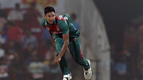 Bangladesh's Mustafizur Rahman in action during a T20 cricket match between India and Bangladesh at Vidarbha Cricket Association Stadium in Nagpur.