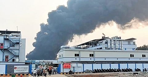 Fire broke out at SVS Chemicals in the SEZ area of Rambilli Mandal in Anakapalli district on Saturday.