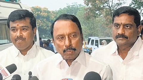 TVK leader KA Sengottaiyan addressing reporters at Coimbatore International airport on Sunday 