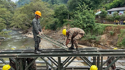 A team of experts from the Indian Army constructed the bridge in a day despite adverse weather conditions. (Photo | Special arrangement)