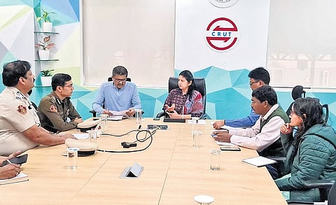 Principal secy of Commerce & Transport dept Usha Padhee chairing the meeting on Sunday