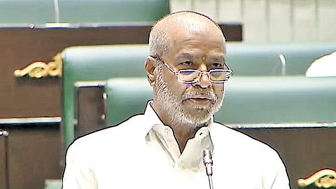Minister C Damodar Rajanarasimha speaks in the Assembly on Monday