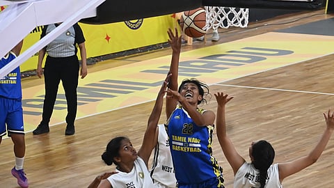 Action from the match between Tamil Nadu and West Bengal in the women's category