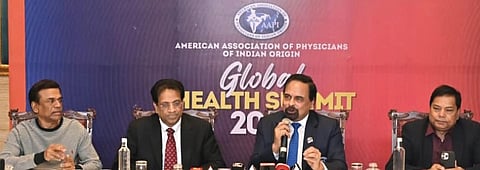 President of AAPI Amit Chakrabarty and others briefing mediapersons | Express