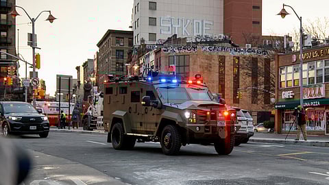 An armored vehicle carrying Venezuelan President Nicolas Maduro and his wife Cilia Flores arrives at Manhattan Federal Court, Monday, Jan. 5, 2026, in New York.
