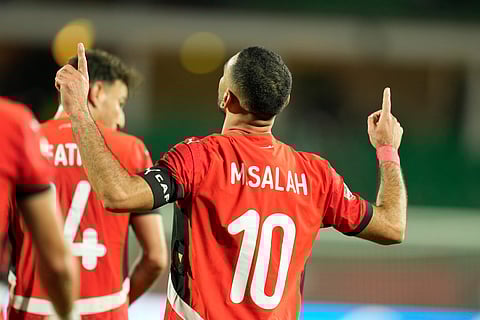 Egypt's Mohamed Salah celebrates after scoring his side's third goal during the Africa Cup of Nations.